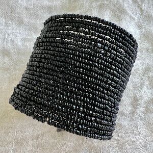 Vintage Manouk Jet Black Beaded Cuff Bracelet | 2¼″ Wide Stretch Cuff